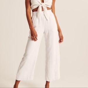 Linen-blend cropped wide leg pants